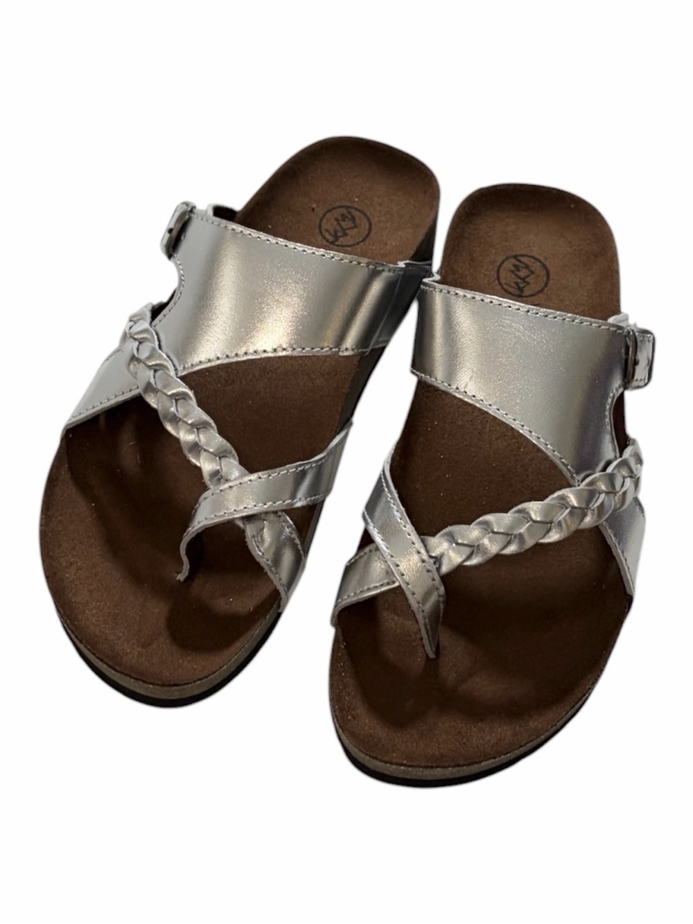 White Mountain Silver Leather Sandals 5